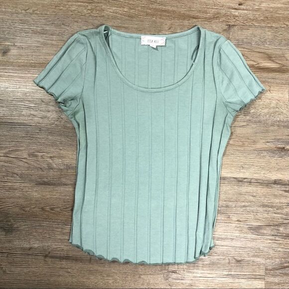 Pink Rose Short Sleeved Green Top Size M - Picture 1 of 3